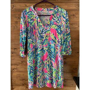Rossmore Split Neck Dress Indigo Palm Reader Lilly Pulitzer